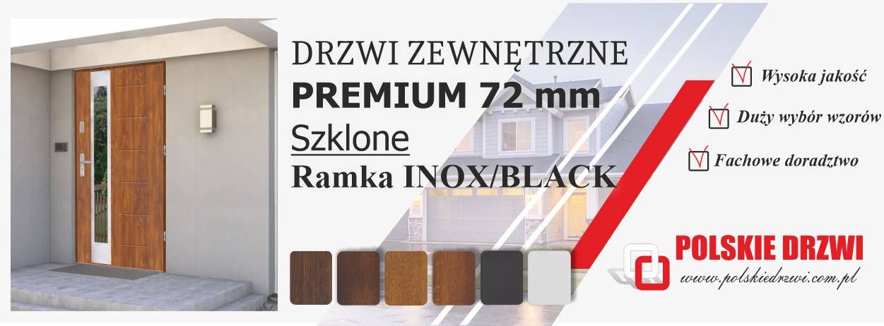 Drzwi PREMIUM 72mm ramka INOX/BLACK