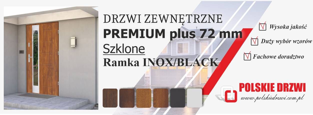 Drzwi PREMIUM plus 72mm ramka INOX/BLACK