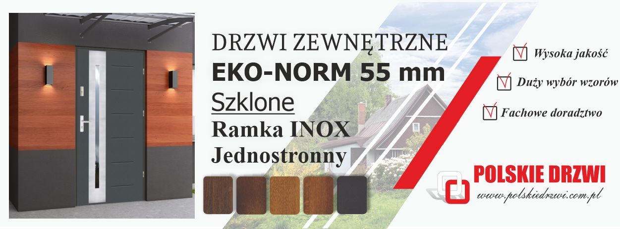 Drzwi EKO-NORM 55mm ramka INOX/BLACK Jednostronny